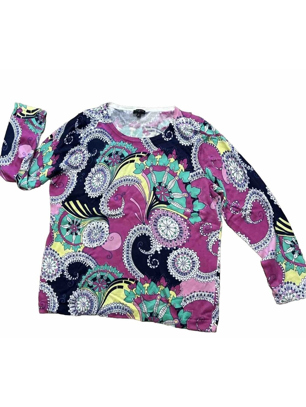 Talbots Size 1XL Multi Color Lightweight Sweater Top Round Neck Long Sleeve EUC